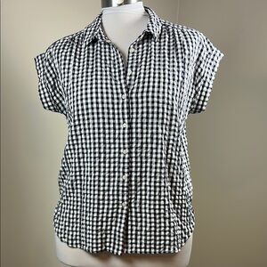 LOFT Black and White Checkered Gingham Women's Button Down Top Size Medium